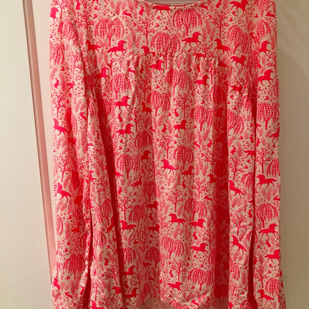 Sarah Jessica Parker for GAP Pink Smocked Long Sleeve top w Unicorns, etc